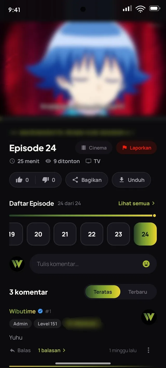 Layar nonton dan komentar Wibutime